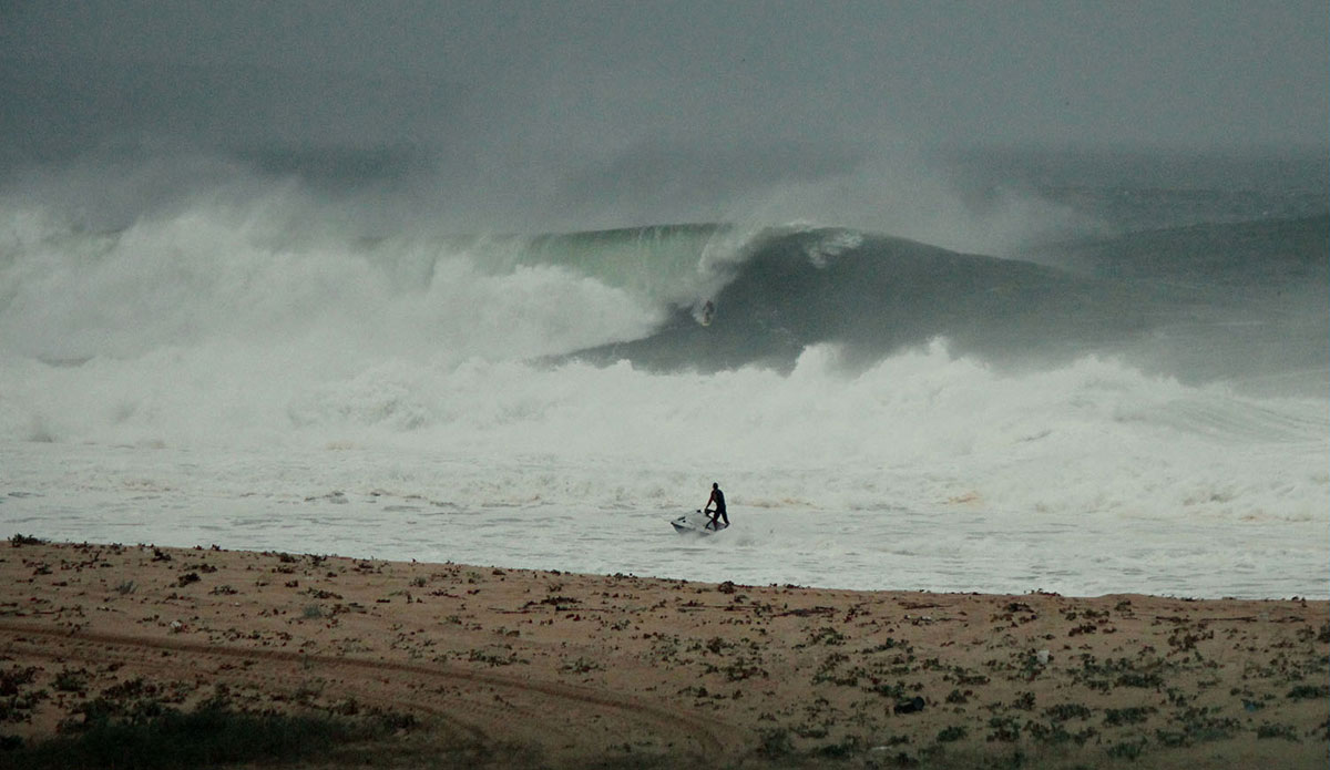 Nazare on a big, rainy day. Photo: <a href=\"https://www.facebook.com/jose.pinto.31521\">Jose Pinto</a>