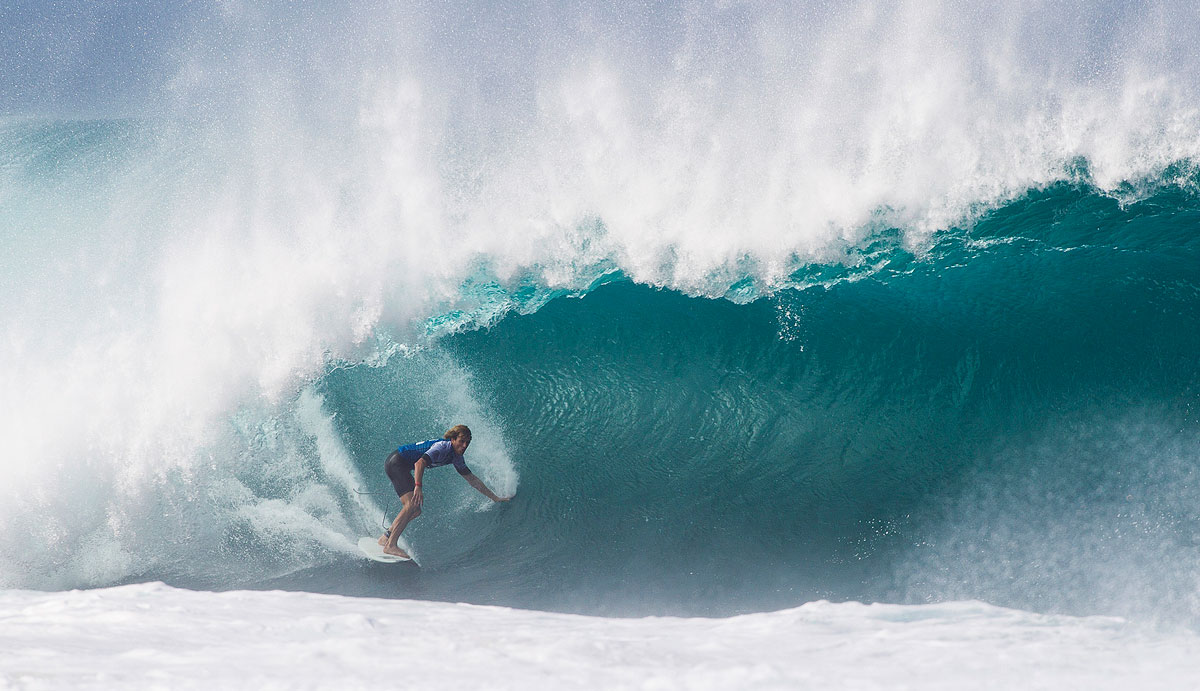 Kai Otton of Tathra, New South Wales, Australia (pictured) winning his Round 2 heat of the Billabong Pipe Masters on Saturday December 13, 2014. In the challenging conditions Otton defeated Brett Simpson (USA) with a heat total of 7.16 points (out of a possible 20.00). Photo: <a href=\"http://www.aspworldtour.com/\">ASP</a>/Masurel