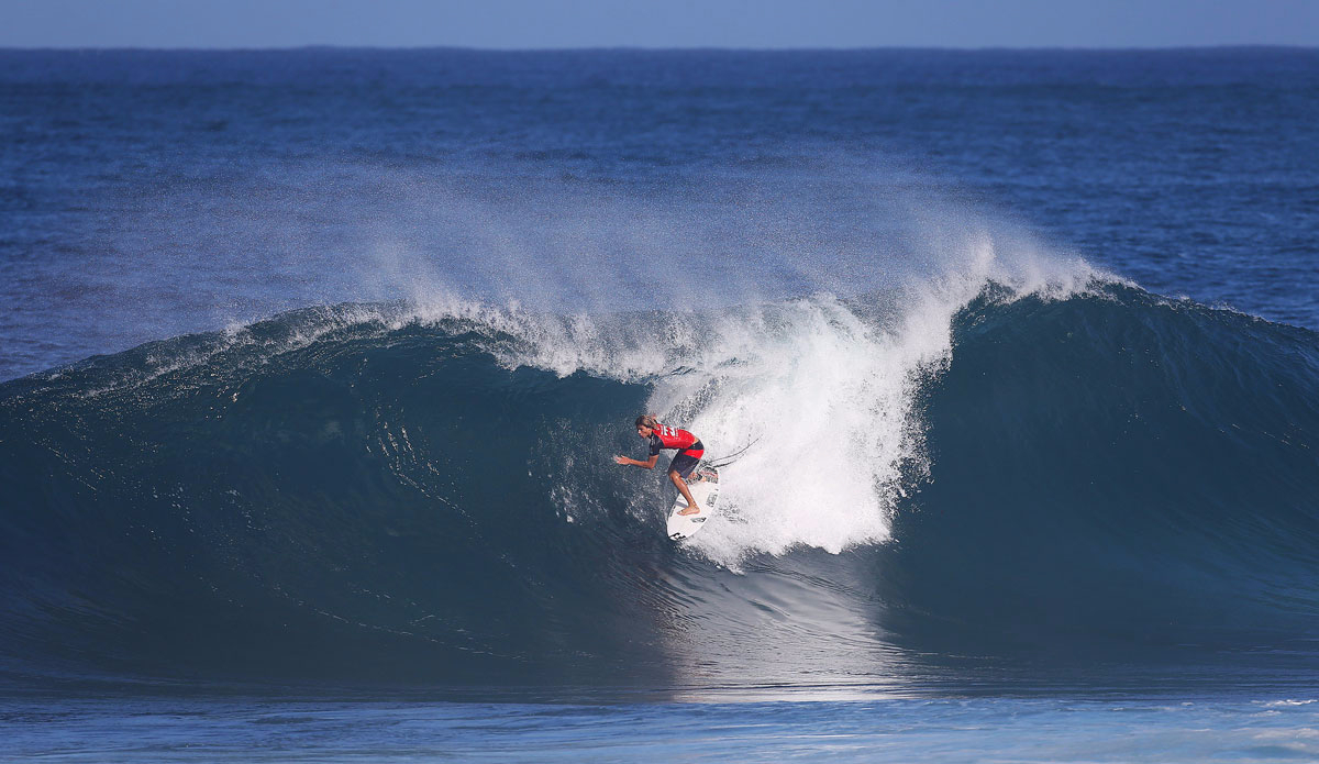 Jack Robinson of Australia eliminated  (pictured)in his Round 2 heat at the Billabong Pipe Masters at Pipeline. Photo: <a href=\"http://www.worldsurfleague.com/\">WSL</a>/<a href=\"https://www.instagram.com/kc80/\">Cestari</a>