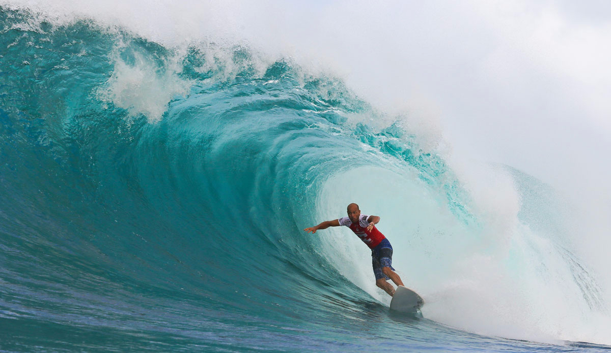 Kelly Slater of the USA (pictured) winning his Round 2 heat at the Billabong Pipe Masters at Pipeline. Photo: <a href=\"http://www.worldsurfleague.com/\">WSL</a>/Masurel