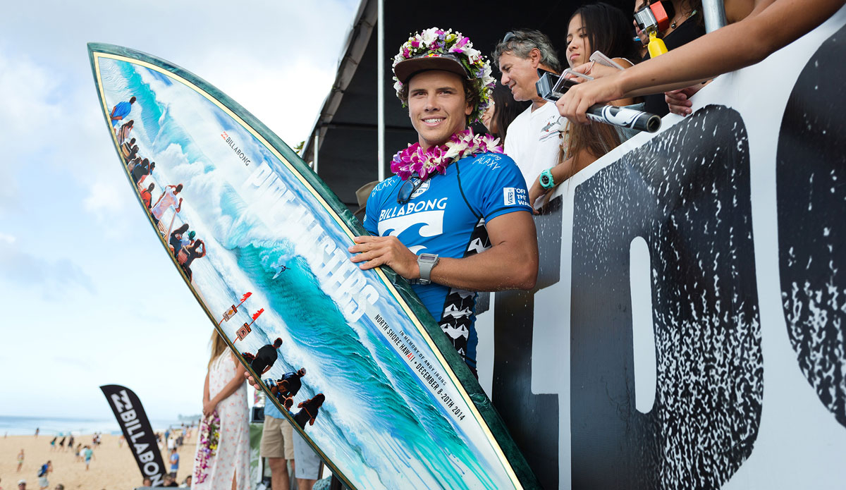 Julian Wilson of Sunshine Coast, Australia (pictured) won both the 2014 VANS Triple Crown Champion and the Billabong Pipe Masters in Memory of Andy Irons on Oahu, Hawaii after defeating Gabriel Medina (BRA) in the Final on Friday December 19, 2014. Photo: <a href=\"http://www.aspworldtour.com/\">ASP/</a> Cestari