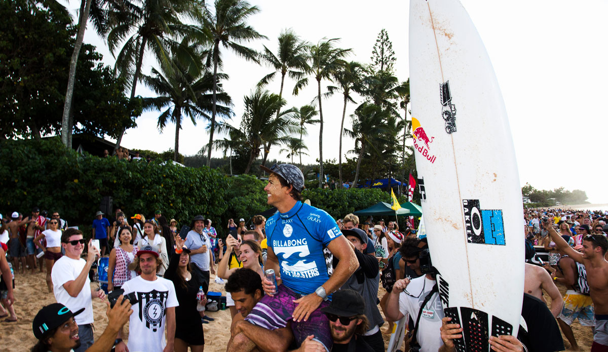 Julian Wilson didn\'t leave the water for about two hours today - and performed excellently to claim his first Pipe Masters and Triple Crown title. He was speechless and honored.  Photo: <a href=\"http://mattdunbar.com.au\" target=\"_blank\">Matt Dunbar</a>