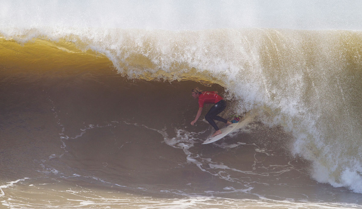 John John Florence posted the first perfect 10 of this year\'s Moche Rip Curl Pro during Round 3 at Supertubos. Florence won the heat with an 18.77 heat total (out of a possible 20.00) to advance into Round 4. Photo: <a href=\"http://www.aspworldtour.com/\">Kirstin Scholtz</a>