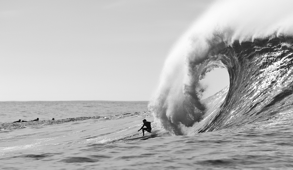 Tyler Fox staying ahead of the lip at Mavericks. Photo: <a href=\"http://instagram.com/migdailphoto\"> Seth Migdail</a>