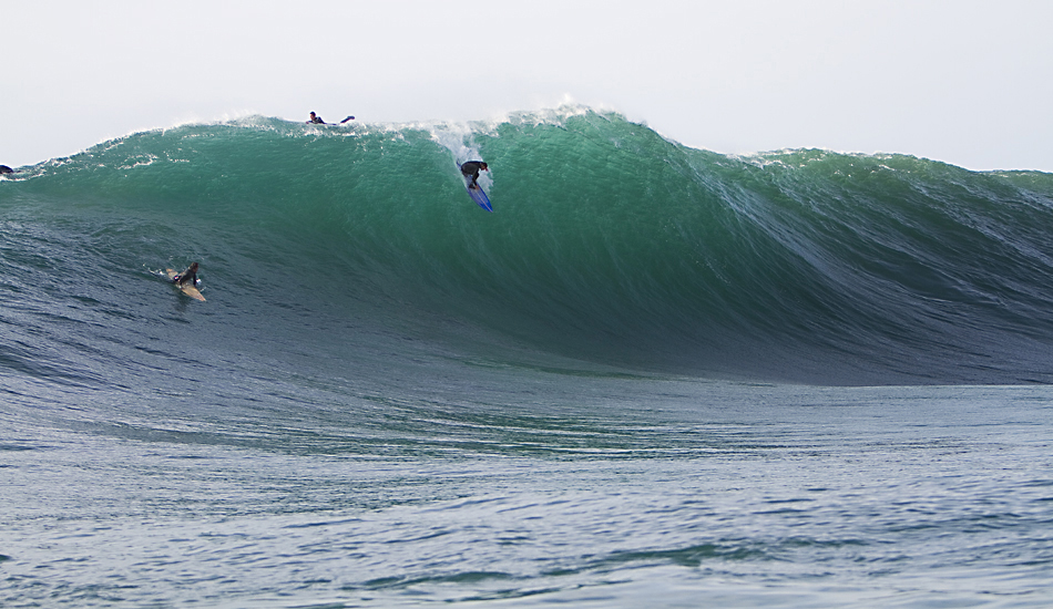 João De Macedo hucking himself over the ledge at Mavericks. Yeah, he took a beating! Photo: <a href=\"http://instagram.com/migdailphoto\"> Seth Migdail</a>