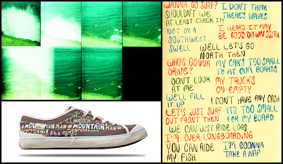 Clockwise from top left: Steamer Lane sequence. Playing around with brush pens. Artist series shoe for Simple Shoes.