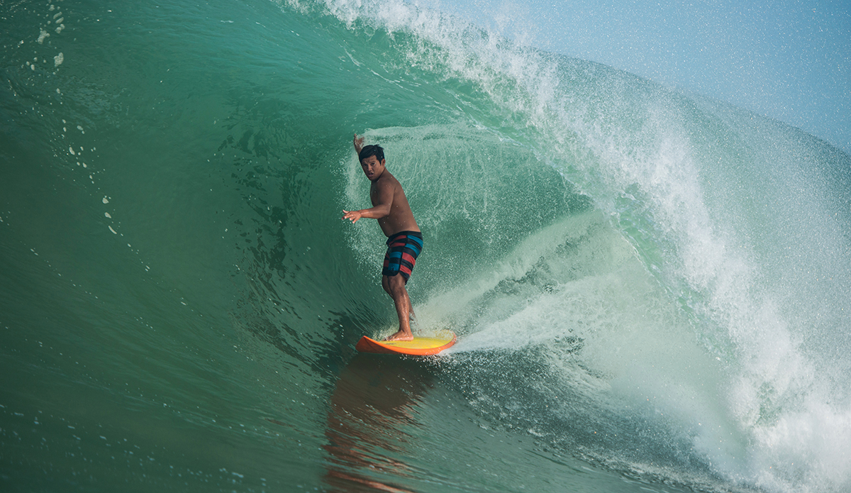 Jafet Ramos, aka The Barrel Thief. He is a young Mexican that knows Zicatela very well. He will drop in on caves of water and get so barreled with his eyes closed. Definitely a standout in the lineup Photo: Maria Fernanda