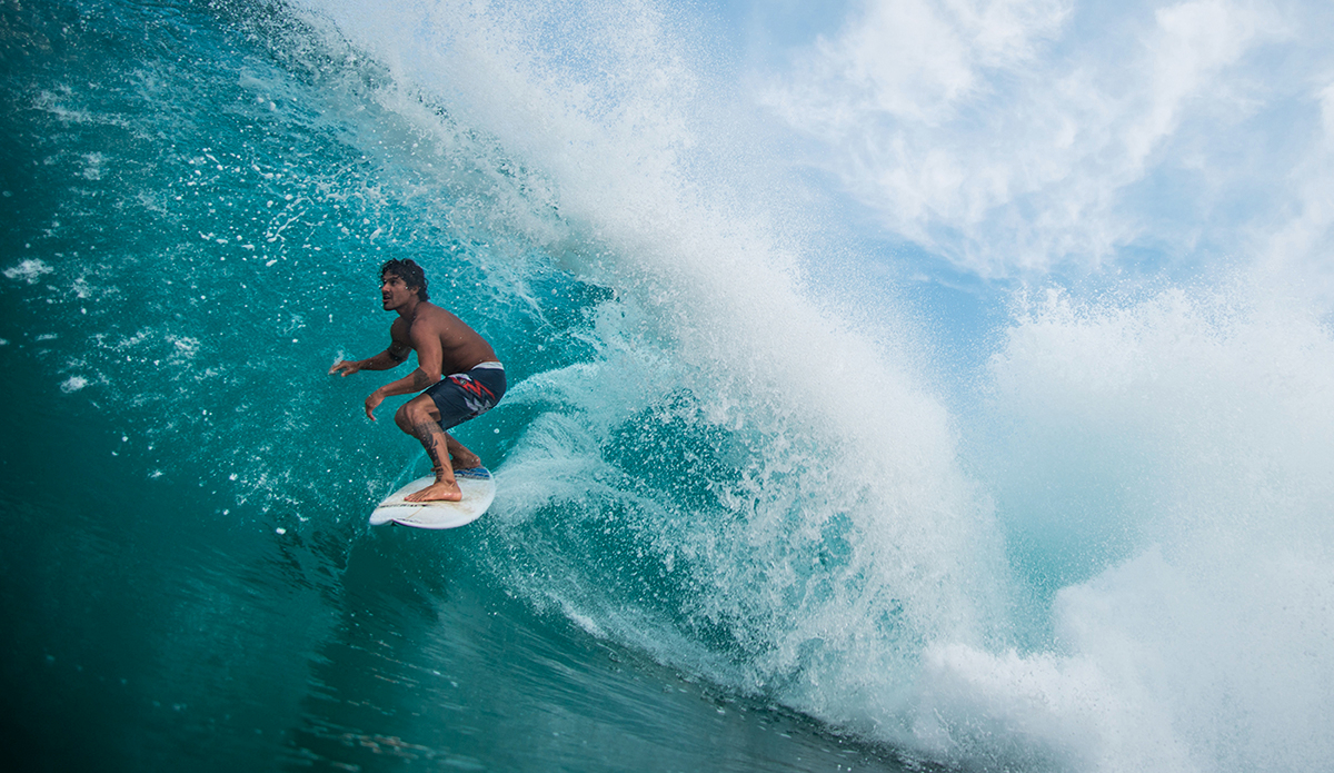 Oscar Moncada was born and raised at the MexPipe so it\'s no wonder why he is always the one to get the barrel of the day. Every time there is a big swell, expect to see him riding those perfect barrels. Photo: Maria Fernanda