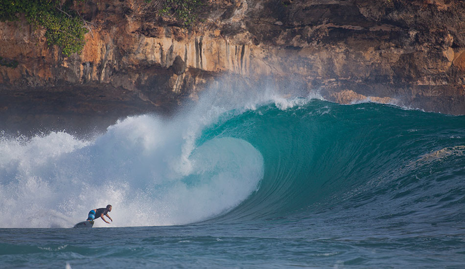 Anthony Walsh Bottom turn at Pacitan, West Java. Photo: <a href=\"http://www.reposarphoto.com\">Jason Reposar</a>