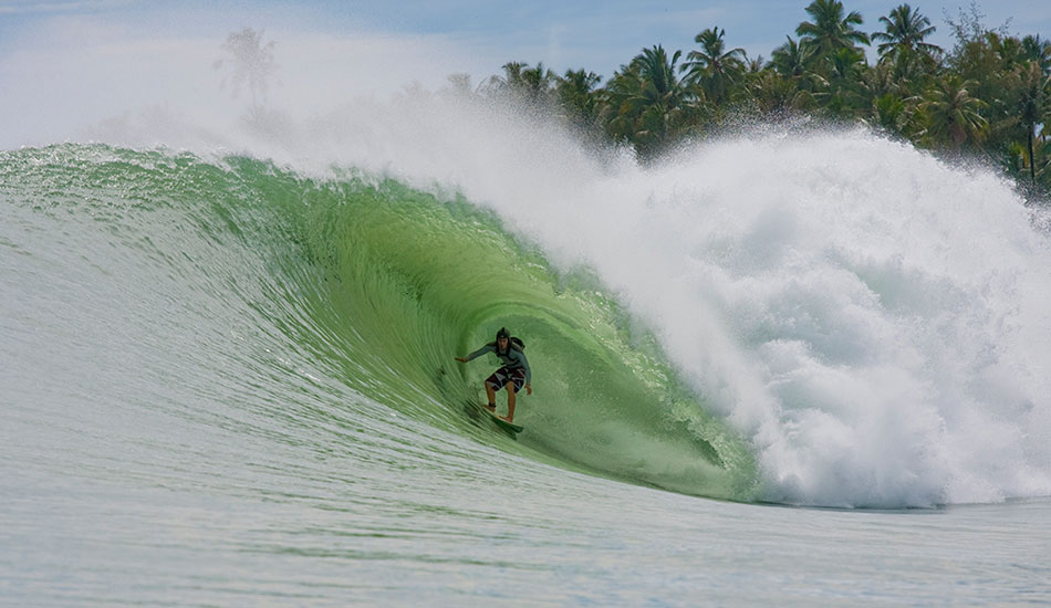 Jamie O’Brien doing some filming and tube riding in Nias, Indonesia. Photo: <a href=\"http://www.reposarphoto.com\">Jason Reposar</a>