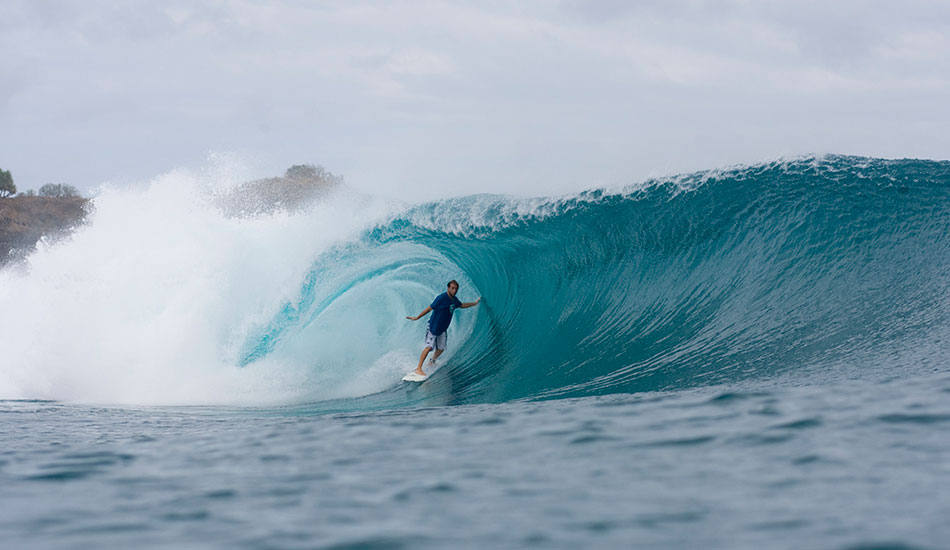 Darrell Goodrum in the pocket at his favourite place on earth…. Super Suck, Sumbawa. Photo: <a href=\"http://www.reposarphoto.com\">Jason Reposar</a>