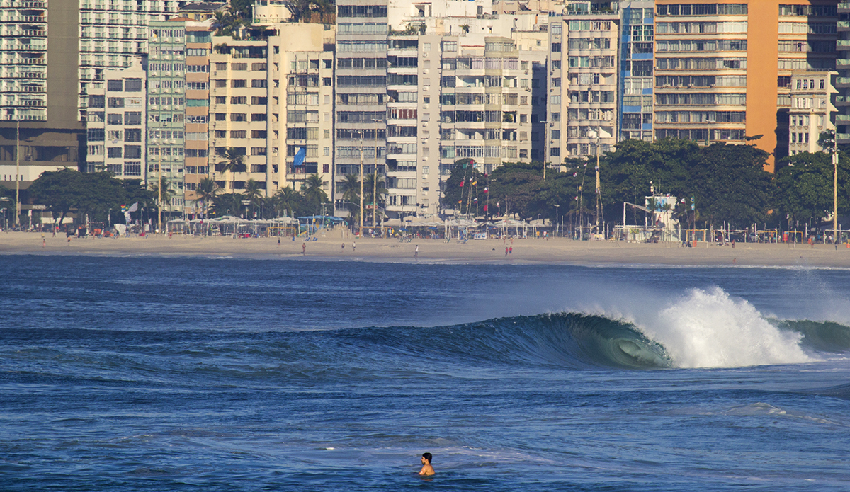 Copacabana Beach is famous around the world, but not for the surf. Here, a rare classic day at the urban spot. Photo: Luiz Blanco