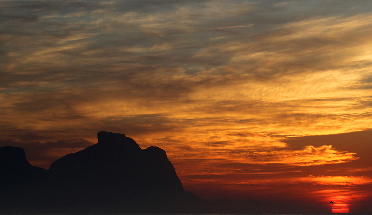 This is Pedra da Gávea at dawn. The headland here is almost 900-meters high, and just in front of the sea. You can go up on a hike and see almost the whole city from here. Photo: Luiz Blanco