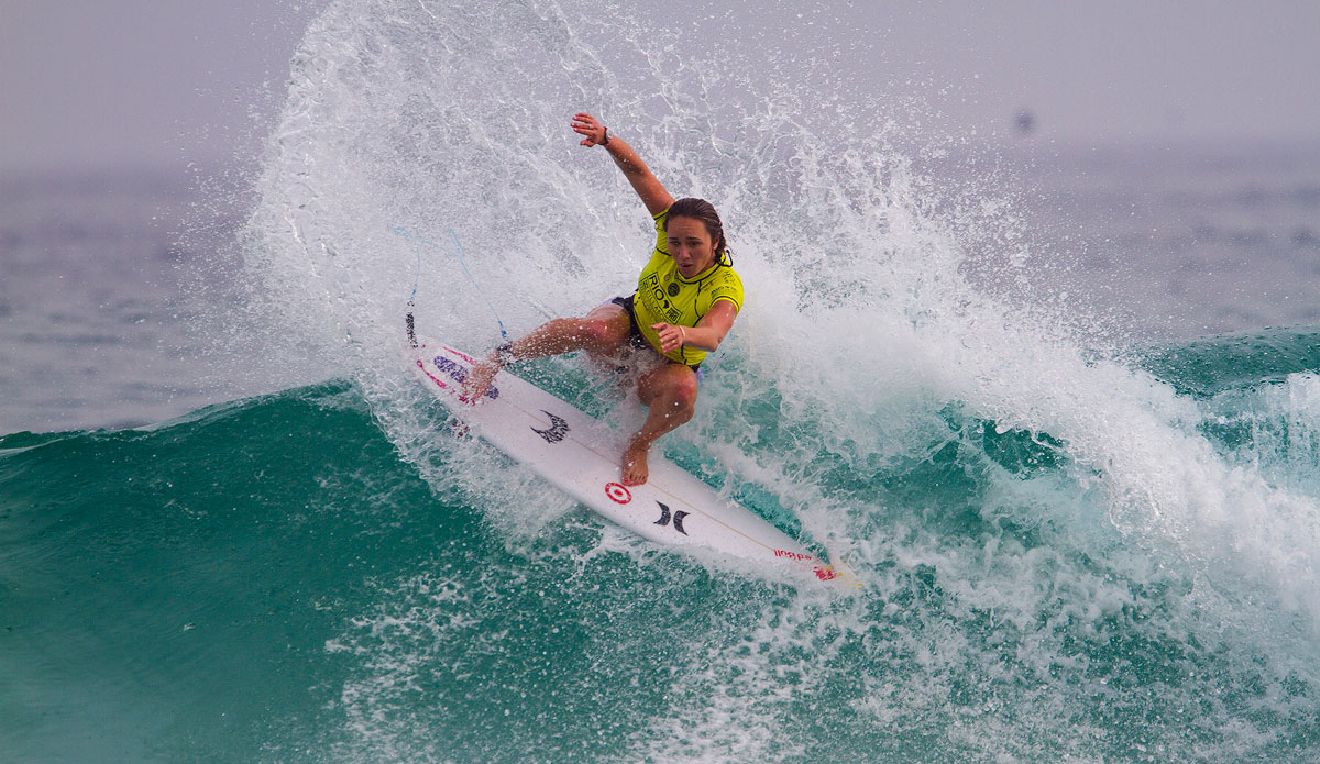 Carissa Moore of Oahu, Hawaii (pictured) won her Round 1 heat at the Billabong Rio Pro on Wednesday May 7, 2014. Moore narrowly edged out Paige Hared (NZL) to advance directly into Round 3. Photo: <a href=\"http://www.aspworldtour.com/\">ASP / Smorigo</a>