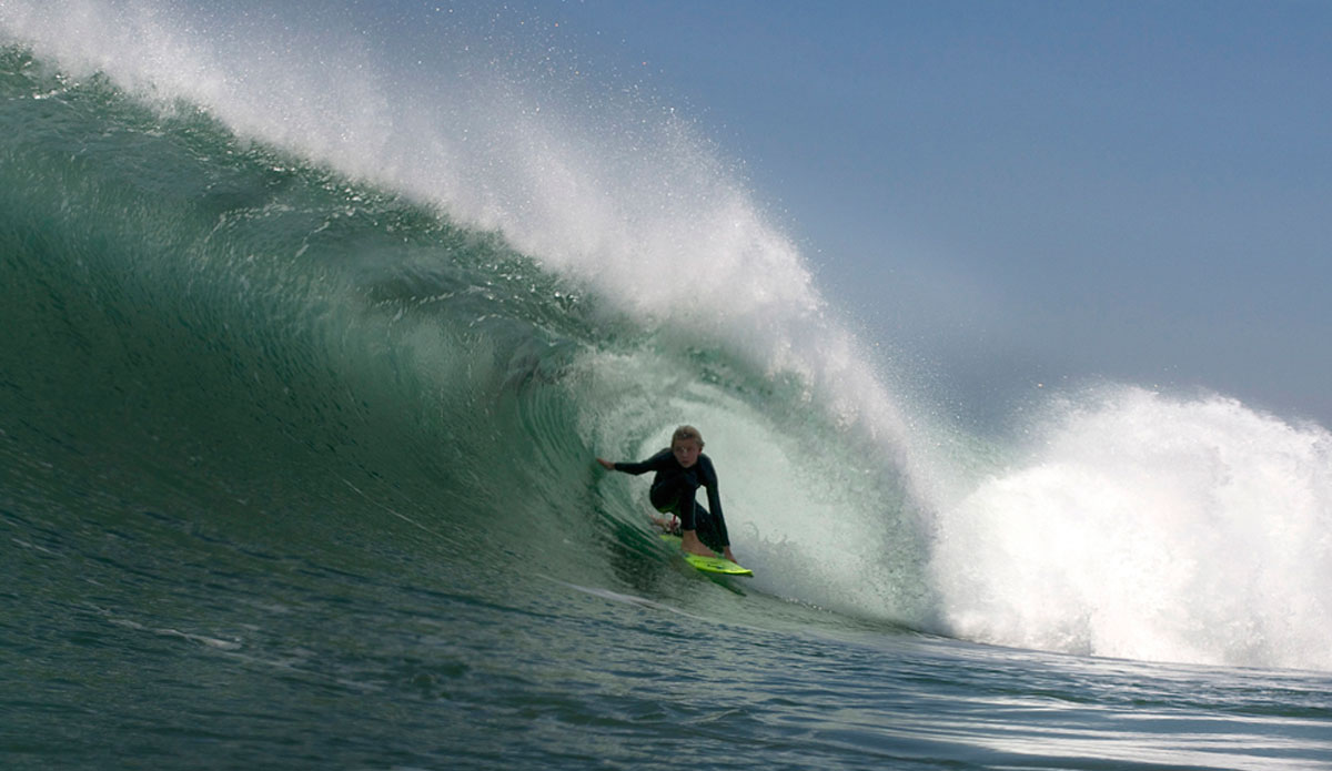 12-year-old Sage Burke from Newport Beach is good at getting barreled. Photo: Robb Wilson