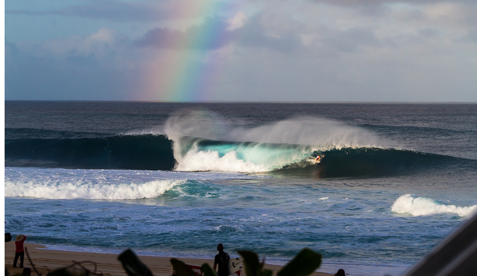 Taj Burrow pulling into a perfect barrel during an epic Pipe Masters. Photo: <a href=\"http://www.surfingeye.com/\" target=_blank>Ronald Hons</a>.