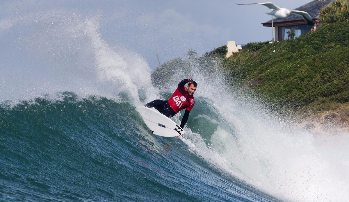 Joel Parkinson of Australia (pictured) winning his Round 2 heat at the JBay Open on Monday July 13, 2015.  Photo: <a href=\"http://www.worldsurfleague.com/\">WSL</a>/<a href=\"https://instagram.com/kc80\">Cestari</a>