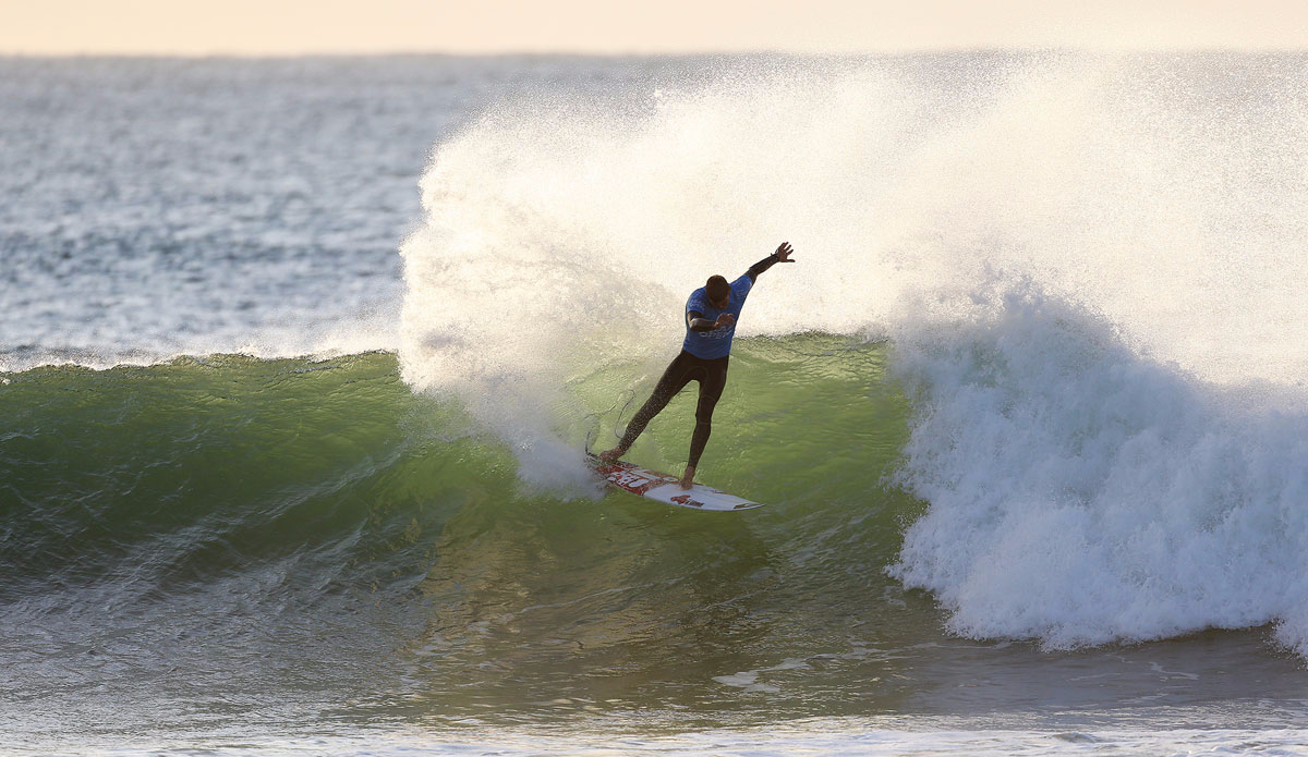 Local wildcard Slade Prestwich of South Africa eliminated during Round 2 heat at the JBay Open on Monday July 13, 2015. 
Photo: <a href=\"http://www.worldsurfleague.com/\">WSL</a>/<a href=\"https://instagram.com/kc80\">Cestari</a>