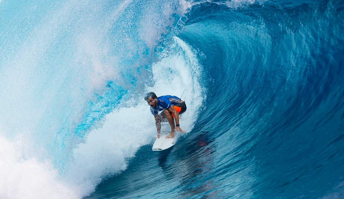  Aritz Aranburu of Spain (pictured) won his Round 2 heat at the Billabong Pro Tahiti on Tuesday August 19, 2014. Aritz scored a near perfect 9.93 (out of a possible ten), narrowly defeating Fred Patacchia Jnr (HAW) with less than a point separating the two surfers. Photo: <a href=\"http://www.aspworldtour.com/\">Kirstin Scholtz</a>