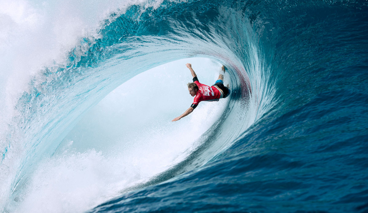 Bede Durbidge (Gold Coast, QLD/AUS) (pictured) won his Round 2 heat at Teahupo\'o during the Billabong Pro Tahiti on Monday August 18, 2014.  Durbidge suffered some heavy wipeouts today and yesterday, but still managed to pull through some heavy barrels to advance into Round 3. Photo: <a href=\"http://www.aspworldtour.com/\">Will H-S</a>