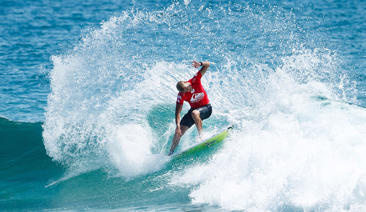 Mick Fanning of Tweed Heads, NSW, Australia (pictured) defeating Dusty Payne (HAW) during Round 3 of the Quiksilver Pro Gold Coast in Australia on Thursday March 12, 2015. Photo: <a href=\"http://www.worldsurfleague.com/\"> WSL</a>/ Cestari