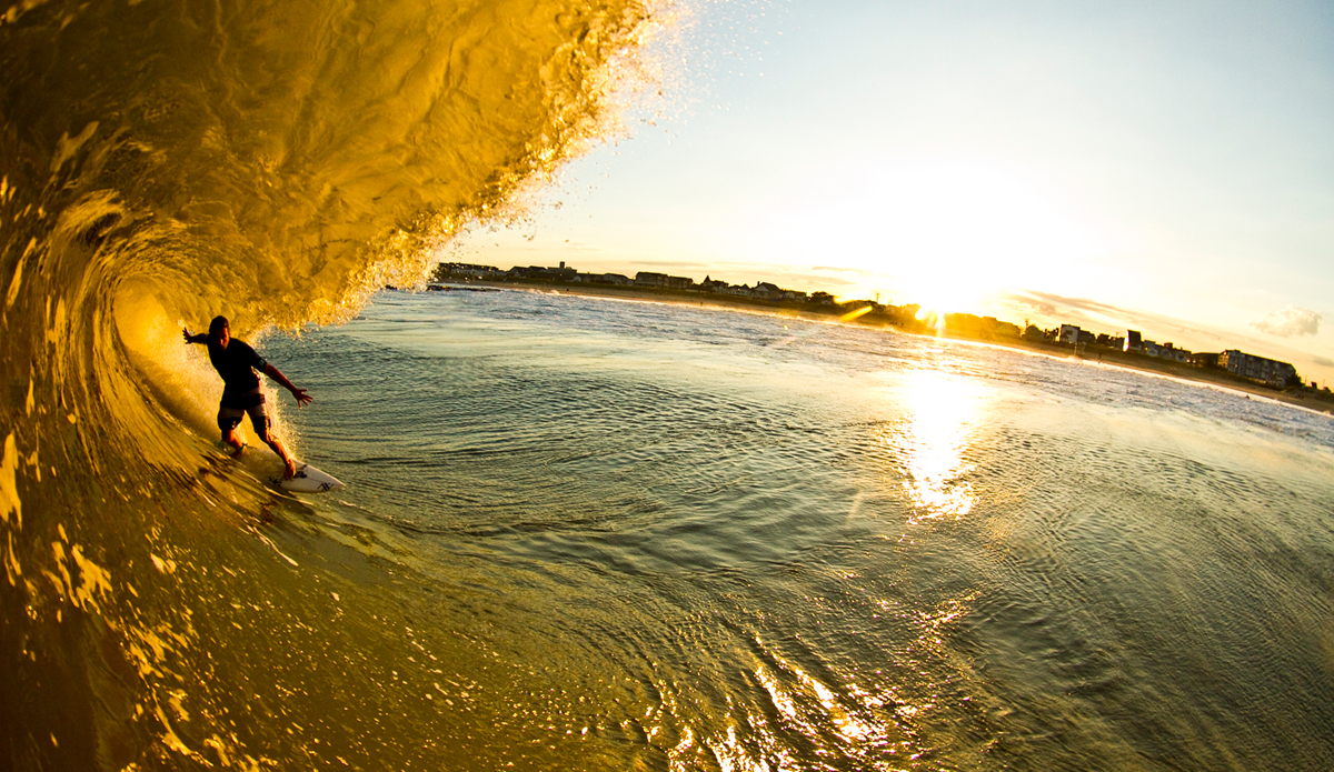 Hurricane Earl had sent a few days of waves our way back in 2010. It was a good run but Luke (pictured) was convinced we would see a backlash session the day after the storm passed. I was at my own surprise birthday party and he swore the waves were firing at this unnamed sandbar in Monmouth County. I have the best family in the world because no one faulted me for leaving to go shoot the sunset session. Super stoked I\'m supported by loving people in my life. This image was supposed to run in Surfer. Needless to say, I was ecstatic. The East Coast editor called me and got my take on the day. I followed up with the photo editor even and it was all good until the issue came out. The photo didn\'t run; I was gutted. Since then it appeared in The Surfer\'s Path and Australia’s Surfing Life, as well as here on The Inertia… as well as Luke\'s Instagram account. Photo: <a href=\"http://www.ryanstruck.com/\"> Ryan Struck</a>