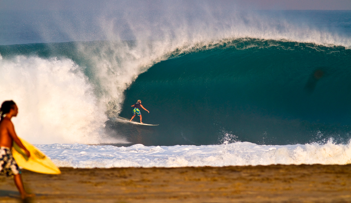 I could already tell I wasn\'t going to swim this day from up on the hill, but I walked down and checked it out anyway. It was massive. There weren\'t too many great waves this day, but Keala Kennelly definitely took gold on this one. The sequence ran on Surfline with a huge claim for women\'s surfing, also as a spread in Carve Magazine and I believe the sequence ran in SurfGirl too. This was my first time in a glossy mag. Plenty of others had the sequence also, I know Tyler Cuddy had it and I\'m sure Edwin Morales must have had it also. I debated on where to send it because I knew Surfline would be psyched but that would kill any chance it had of running in the US magazines. I\'m happy with the outcome and pumped KK keeps packing bombs! Photo: <a href=\"http://www.ryanstruck.com/\"> Ryan Struck</a>