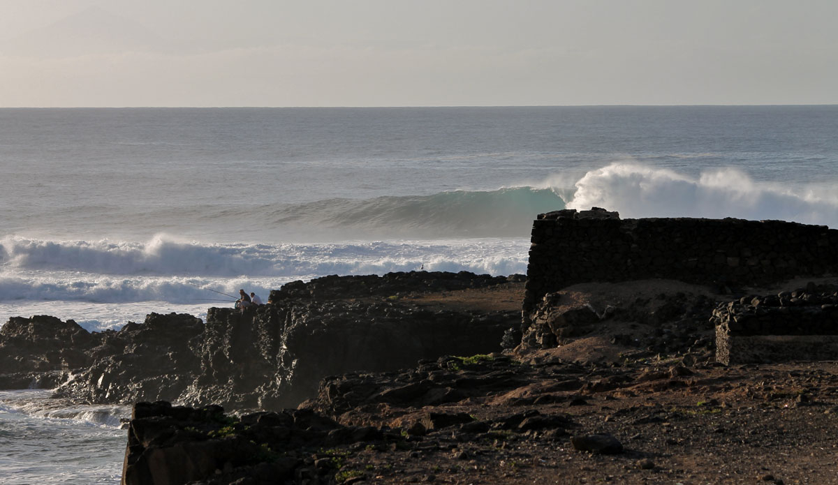 Just around the corner from the other wave, this right slab was doing its best barreling point break impression. It was a lot bigger than it looks. Photo: <a href=\"http://www.ryanwattersphoto.com/\">Ryan Watters</a>