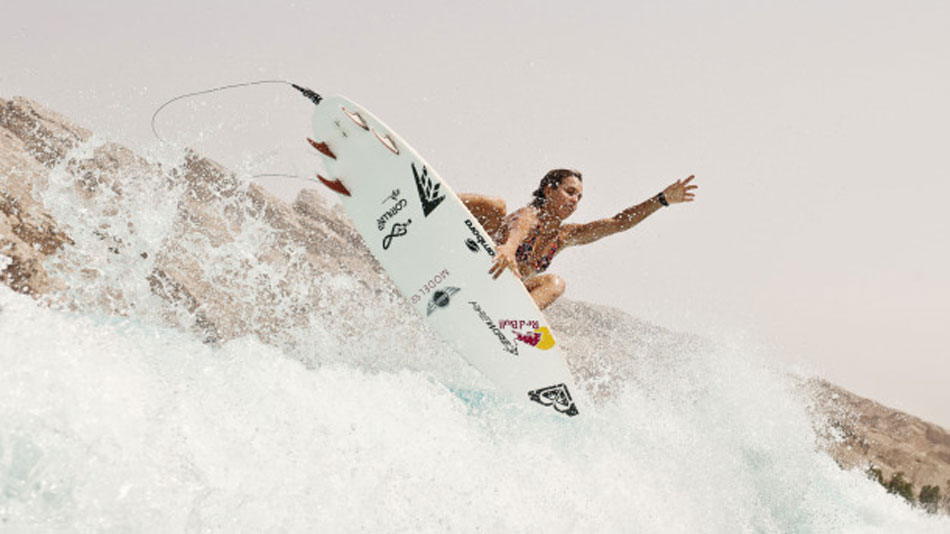 Sally Fitgibbons journeyed to Dubai to learn air reverses. Looks like she succeeded. Photo: Red Bull