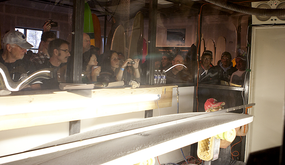 The shaping bay was surrounded on all sides by spectators trying
to get a good view. Photo: Maggie Yount