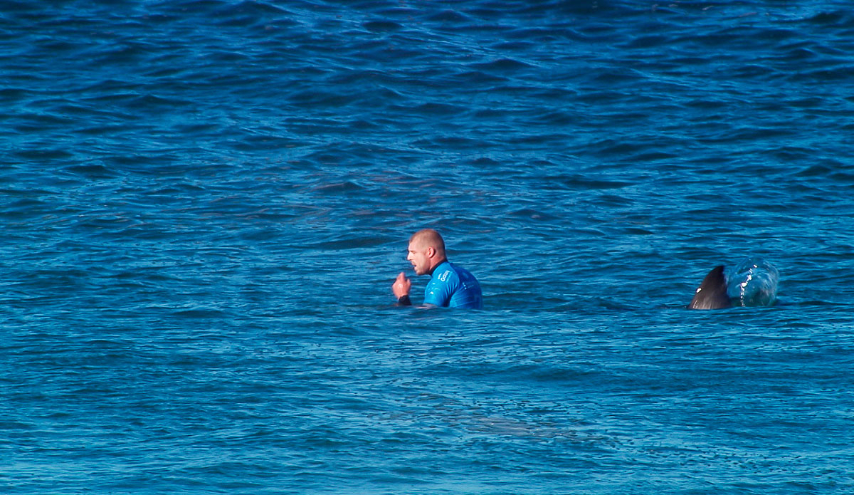 Mick Fanning Of Australia shortly before being attacked by a shark during the Final of the JBay Open on Sunday July 19, 2015. Screengrab: <a href=\"http://www.worldsurfleague.com/\">WSL</a>
