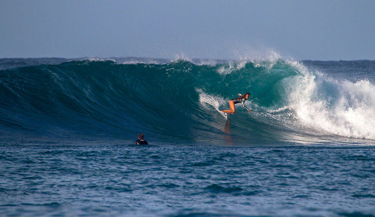 The girls rip too, Tanika Hoffman setting up on the inside bowl of a right hand point. Photo: <a href=\"https://www.facebook.com/pages/Pho-Tye-Studio/398591356893177?fref=nf\"> Tyerell Jordaan</a>