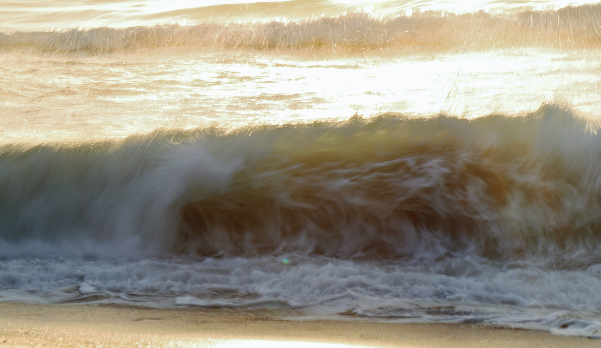 Gold. On this particular morning at the Entrance, mini golden slabs consistently rolled in across the face of a lit-up shore break. Photo: <a href=\"http://rickycavarra.com\">Ricky Cavarra</a>