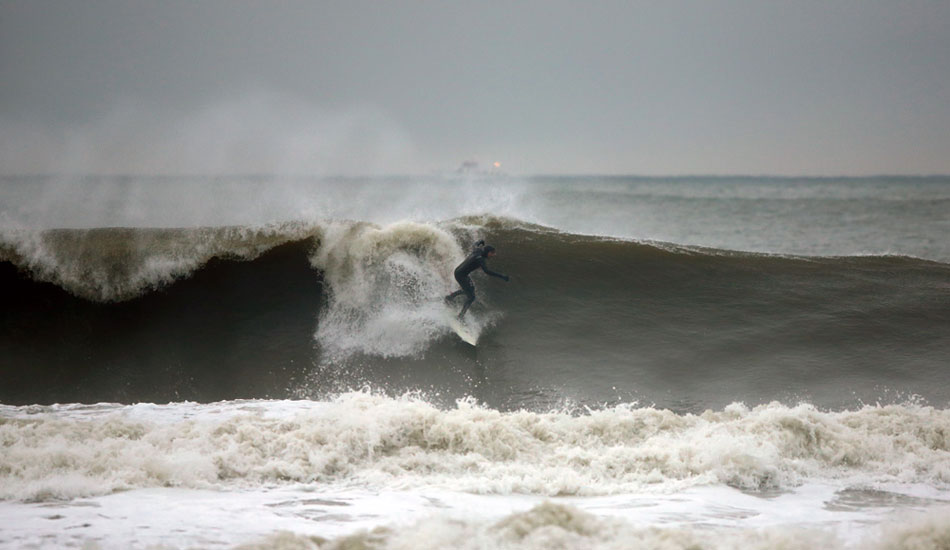 Rozbern Shaper, John Oppito, testing out a new shape on a heavy New Jersey bomb. Photo: <a href=\"http://www.rozbernsurf.com\":> Kevin Strickland</a>