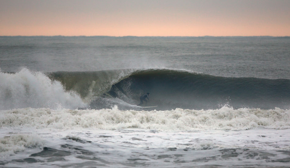 Rozbern Shaper, John Oppito, about to pull into a deep dark pit. Photo: <a href=\"http://www.rozbernsurf.com\":> Kevin Strickland</a>