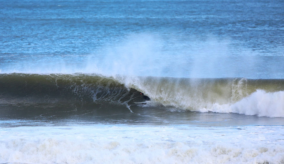 Monmouth County standout, Nick Menditto, logging some tube time. Photo: <a href=\"http://www.rozbernsurf.com\":> Kevin Strickland</a>