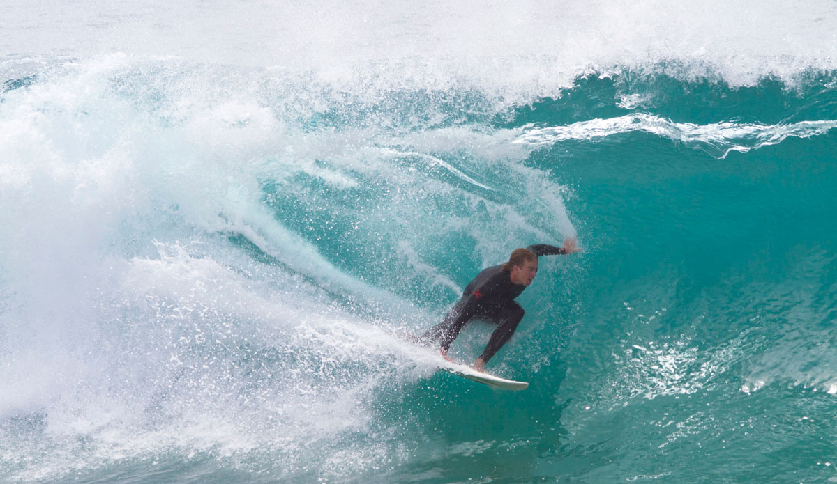 Jamie on a borrowed board after his short, half board session. Photo: <a>Kevin Jansen</a>