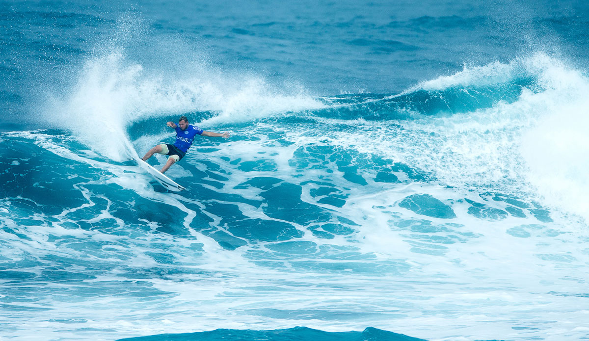 Dusty Payne of Maui, Hawaii, winning his Round 3 heat on Wednesday December 3, 2014. Payne posted one of the day\'s best performances, scoring a pair of excellent 8.17 and 8.00 rides to advance directly into Round 4. Photo:<a href=\"http://www.aspworldtour.com/\">ASP</a>/Sloane 