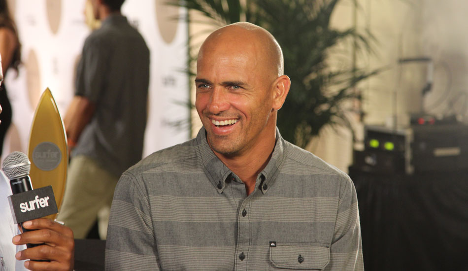 Kelly Slater doing a pre-ceremony interview.