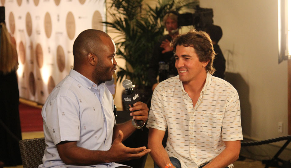 Sal Masekela interviewing Greg Long before the awards ceremony gets underway.