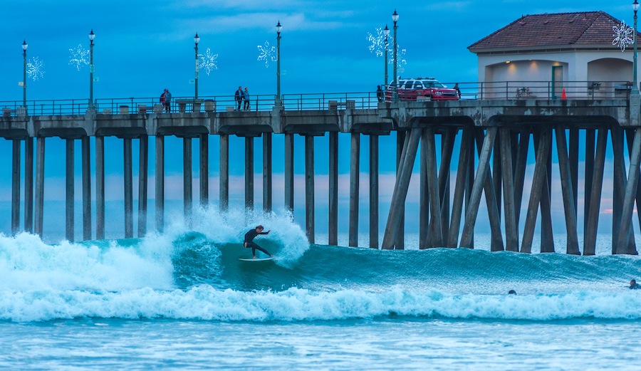 A classic Christmas time left at Huntington Pier. Unknown surfer feeling the holiday spirit. 12/21/16. Photographer: Justin DeLand