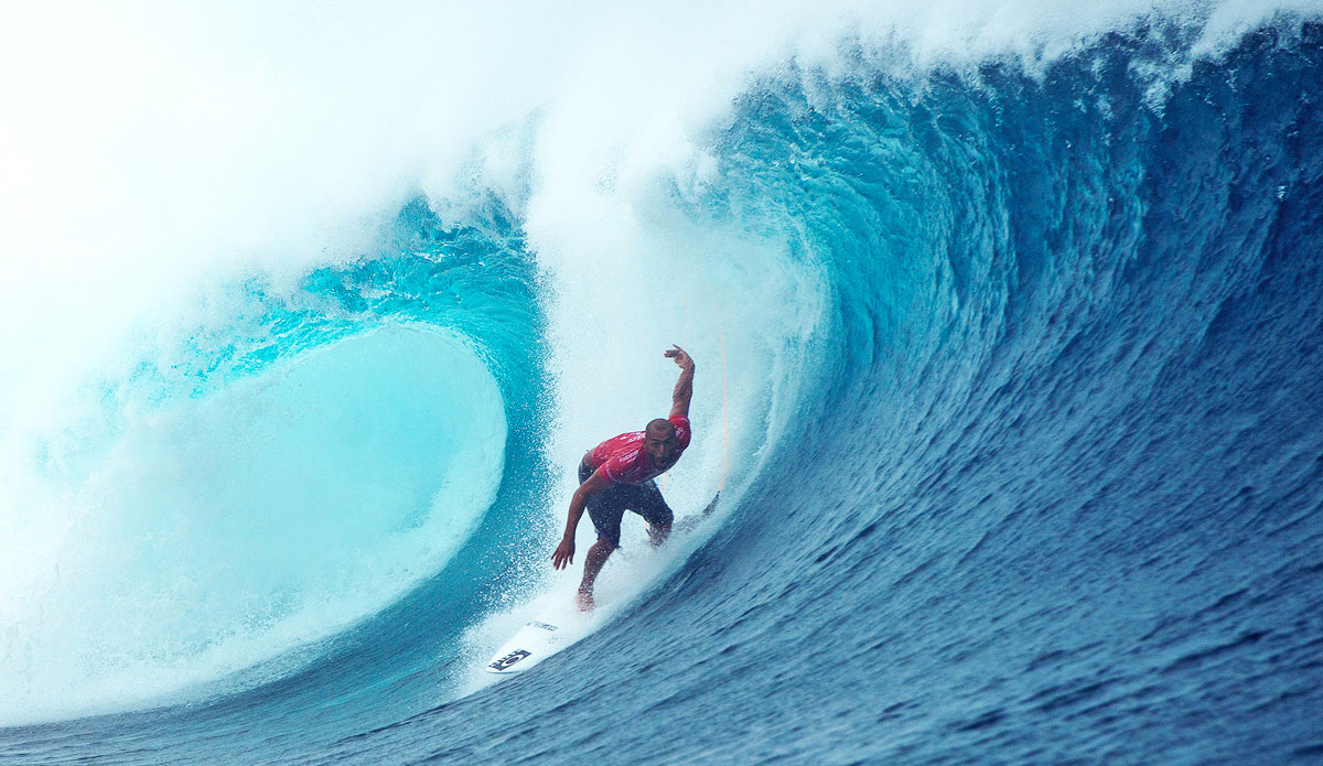 Jadson Andre of Brasil (pictured) winning his Round 2 heat with a pair of excellent scoring rides to advance into Round 3. Photo: <a href=\"http://www.worldsurfleague.com/\">WSL</a>/Robertson