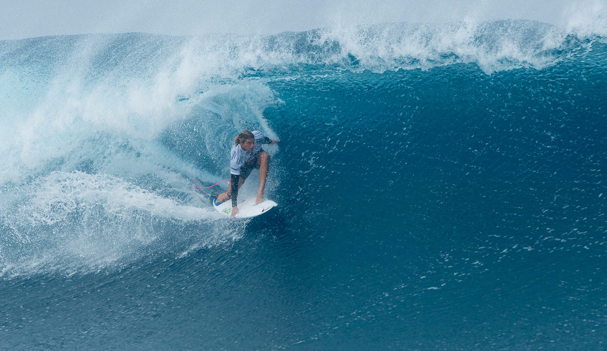 Ricardo Christie of New Zealand (pictured) eliminated during Round 2 of the Billabong Pro Tahiti  at Teahupo\'o. Photo: <a href=\"http://www.worldsurfleague.com/\">WSL</a>/Robertson