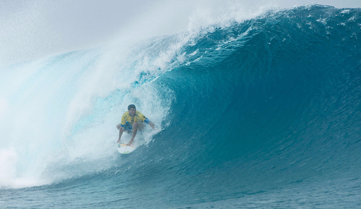 Adriano De Souza of Brasil  (pictured) winning his Round 2 heat of the Billabong Pro Tahiti posting an excellent scoring ride to advance into Round 3. Photo: <a href=\"http://www.worldsurfleague.com/\">WSL</a>/Robertson