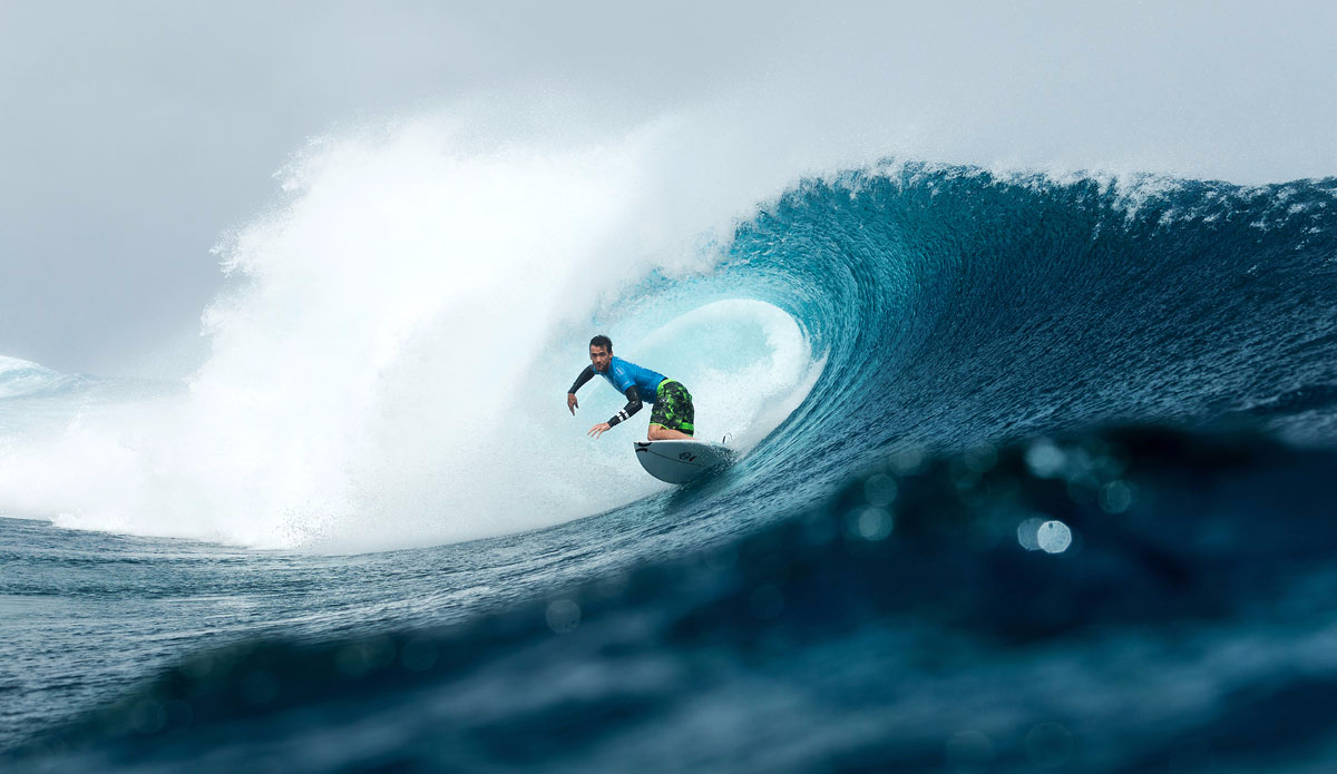 Brett Simpson of Huntington Beach, California, USA (pictured) winning his Round 2 heat at the Billabong Pro Tahiti to advance into Round 3. Photo: <a href=\"http://www.worldsurfleague.com/\">WSL</a>/<a href=\"https://instagram.com/kc80/\">Cestari</a>