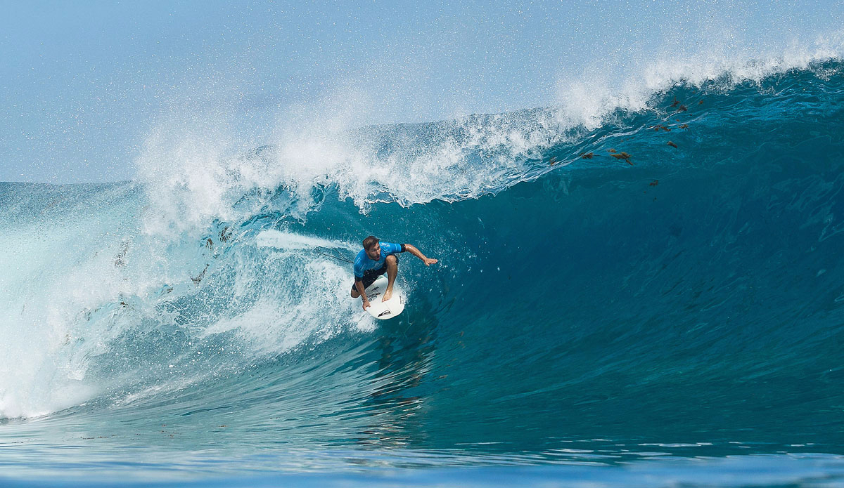 Aritz Aranburu of the Basque Country of Spain (pictured) defeated three times WSL World Champion Mick Fanning (AUS) in Round 3 of the Billabong Pro Tahiti. Photo: <a href=\"http://www.worldsurfleague.com/\">WSL</a>/<a href=\"https://instagram.com/kc80/\">Cestari</a>