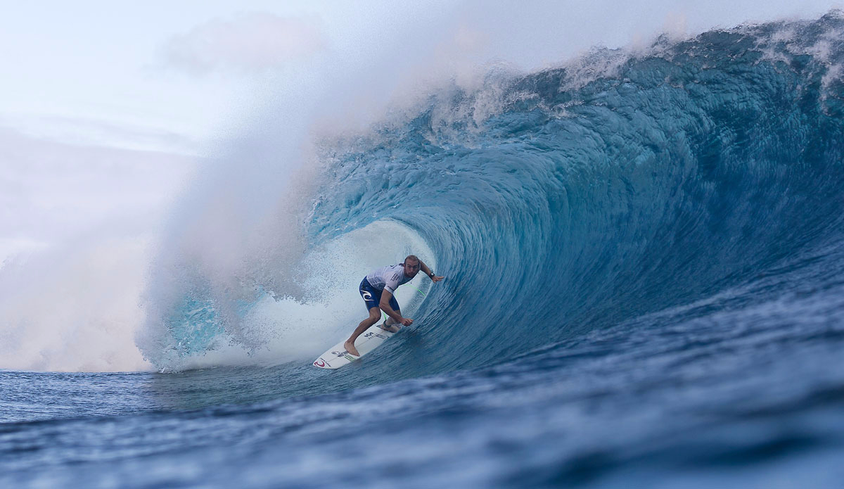 Owen Wright of Culburra Beach, New South Wales, Australia (pictured) winning in Round 4 of the Billabong Pro Tahiti with a heat total of 14.84 points (out of a possible 20.00) to advance in to the Quarter Finals at Teahupoo, Tahiti. Photo: <a href=\"http://www.worldsurfleague.com/\">WSL</a>/<a href=\"https://instagram.com/kc80/\">Cestari</a>