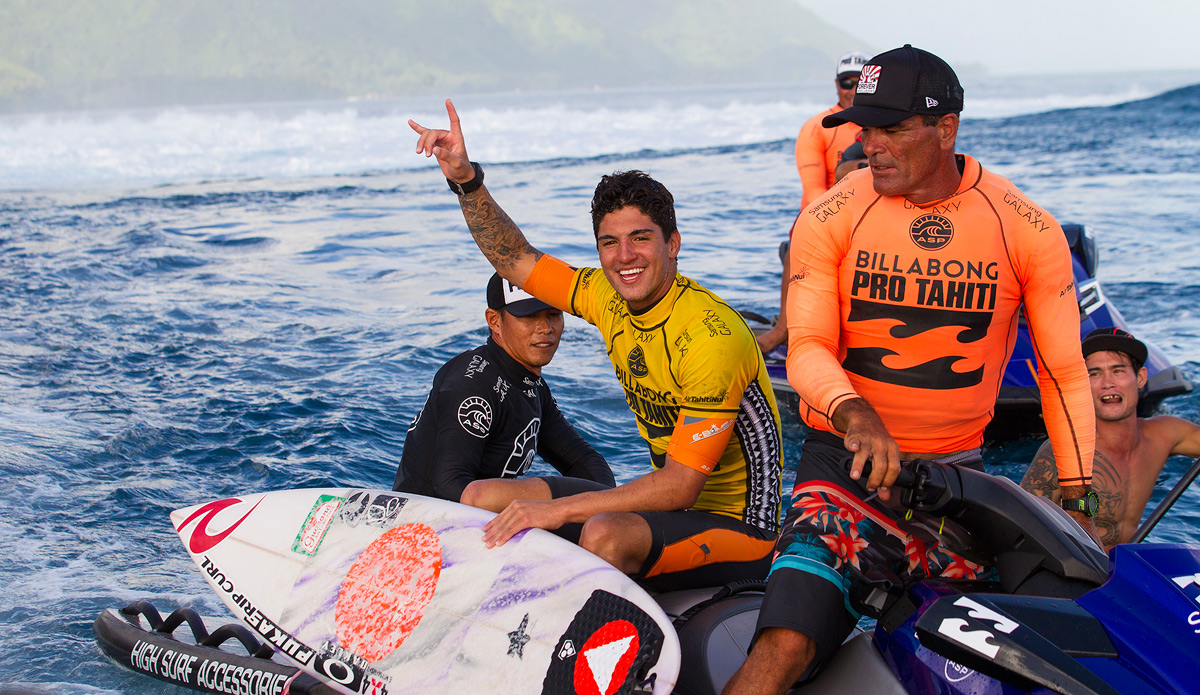 “I don’t really know what to say,” said Gabriel Medina. “I’m so blessed to have these conditions at ‘Chopes and surf against all these guys.\"  Photo: ASP