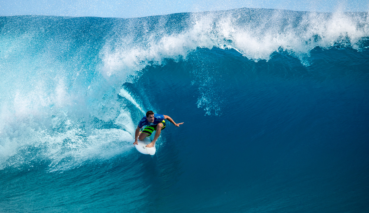 Brett Simpson, channeling Huntington Beach...or not...in his victory over Parko at making Teahupoo. Photo: ASP