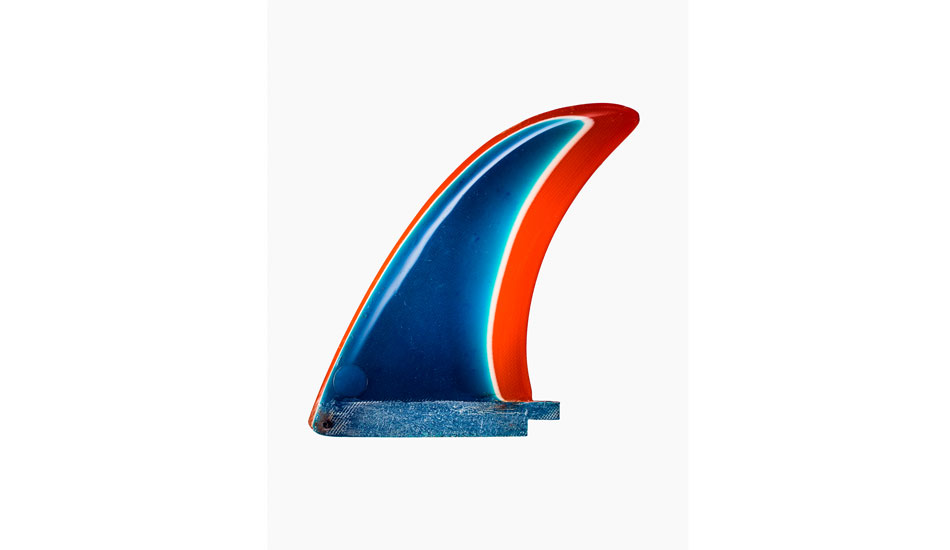 Red, white and blue colored layup fin from the collection of Steve Collins. Photo:<a href=\"http://timothy-hogan.com\">Timothy Hogan</a>